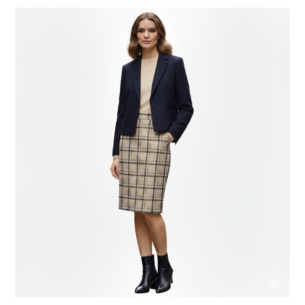 Hobbs London 100% WOOL Plaid A-Line Above the Knee Skirt